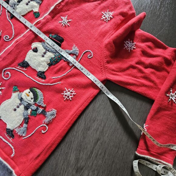 Marissa Christina Christmas Cardigan Sweater Snowflake Skating Snowman Size M - Picture 4 of 10